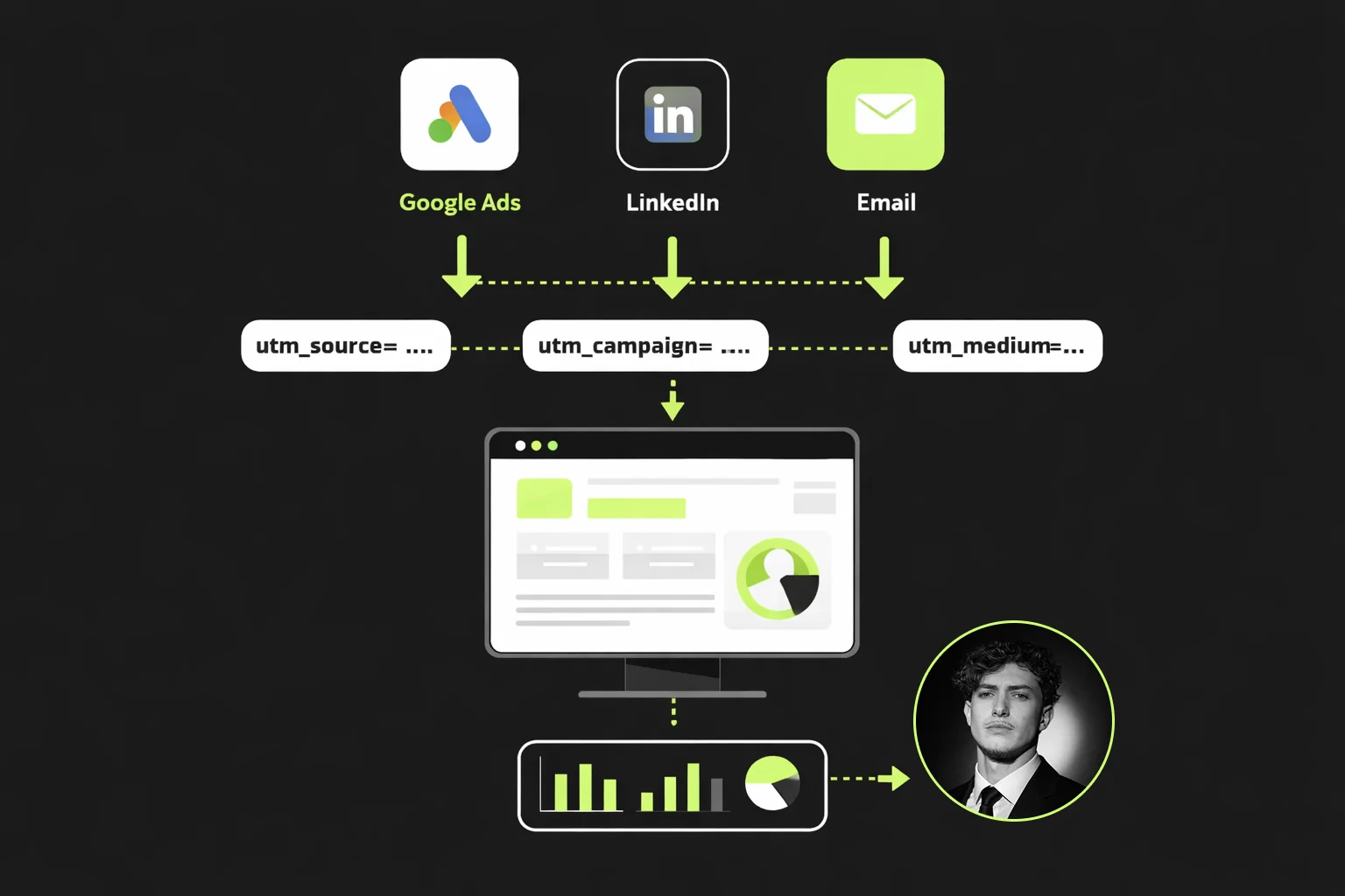Illustration du système de tracking UTM intégré au site Gaultier Garde