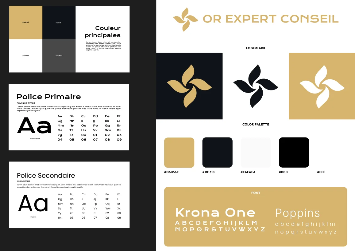 Direction artistique premium du site OR Expert Conseil, cabinet expert-comptable à Bordeaux, avec palette dorée et noire