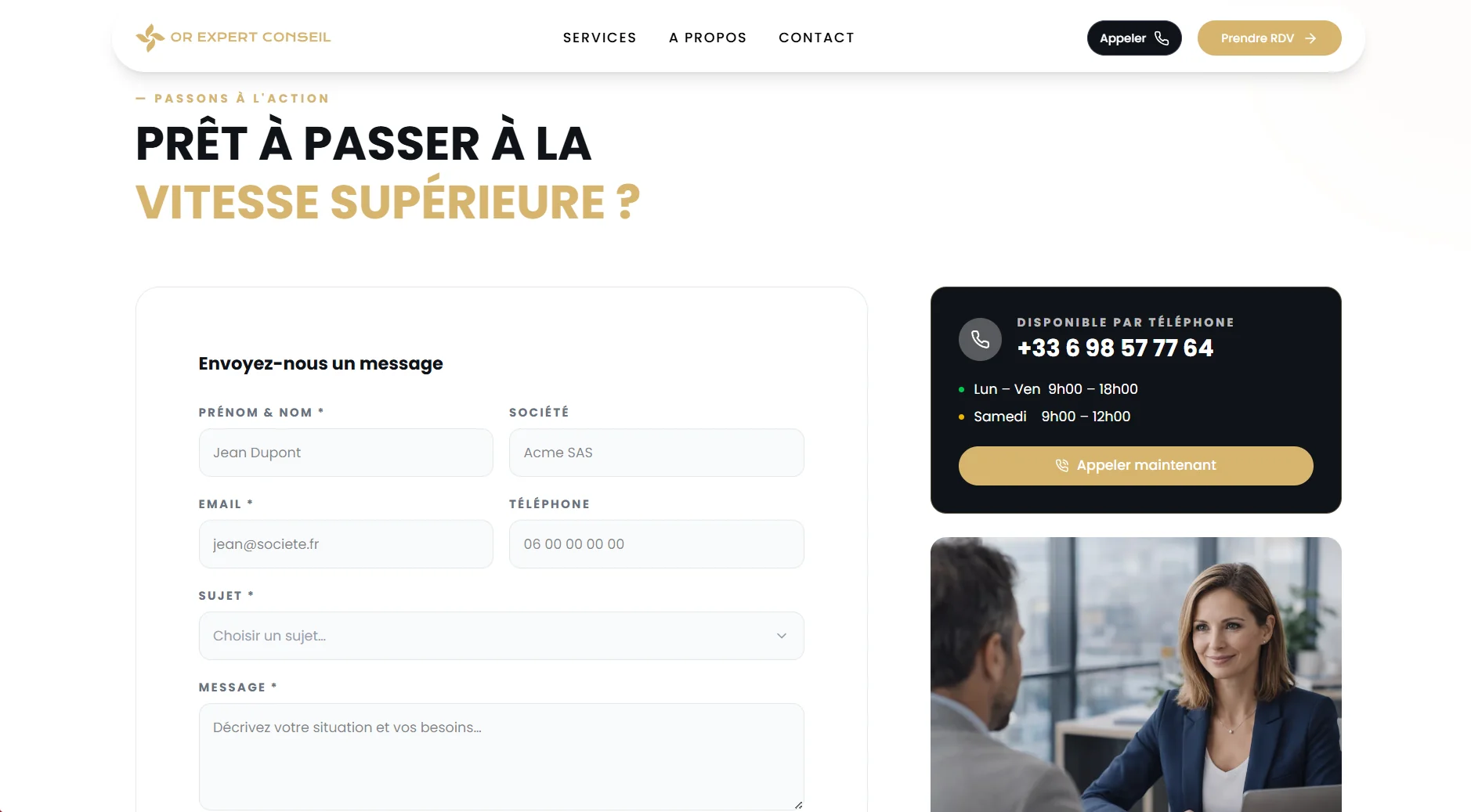 Formulaire de contact du site OR Expert Conseil pour la prise de rendez-vous avec un expert-comptable à Bordeaux