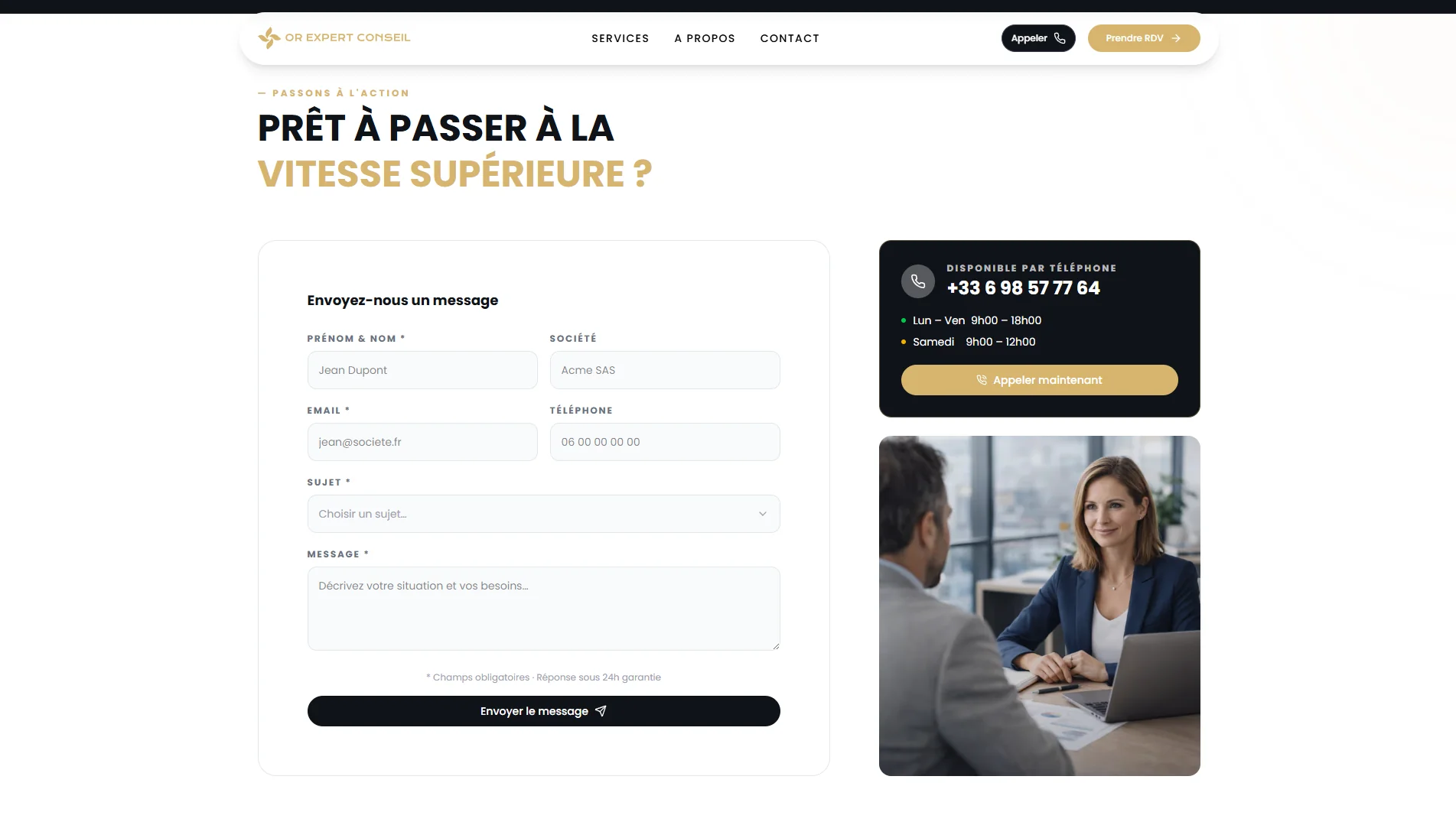 Formulaire de contact d'un cabinet d'expertise comptable pour prendre rendez-vous