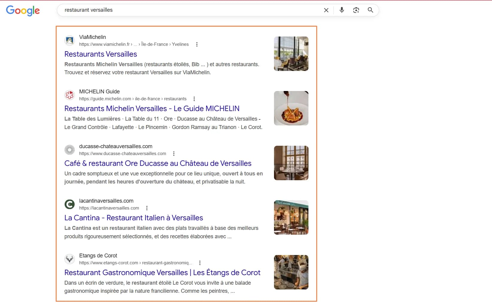 Restaurant en haut du classement Google