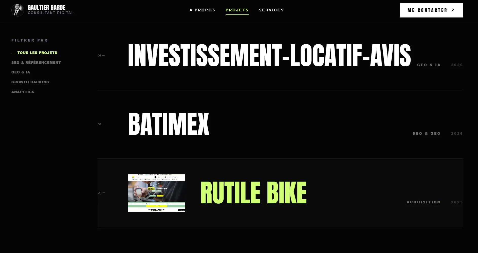 Page études de cas du site Gaultier Garde présentant les stratégies SEO et leurs résultats