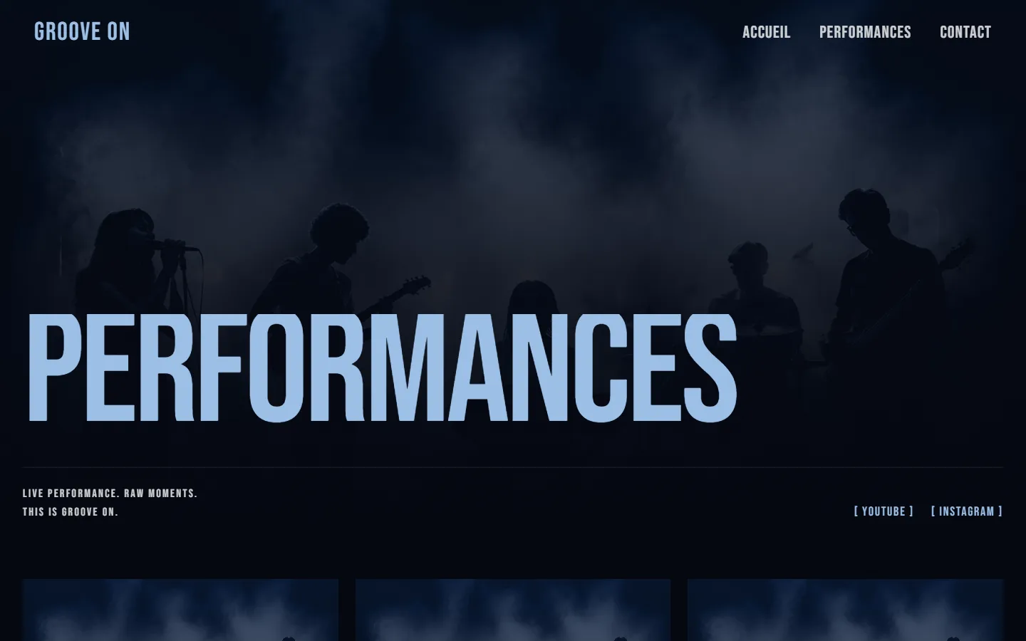 Page performances du site Groove On avec vidéos live