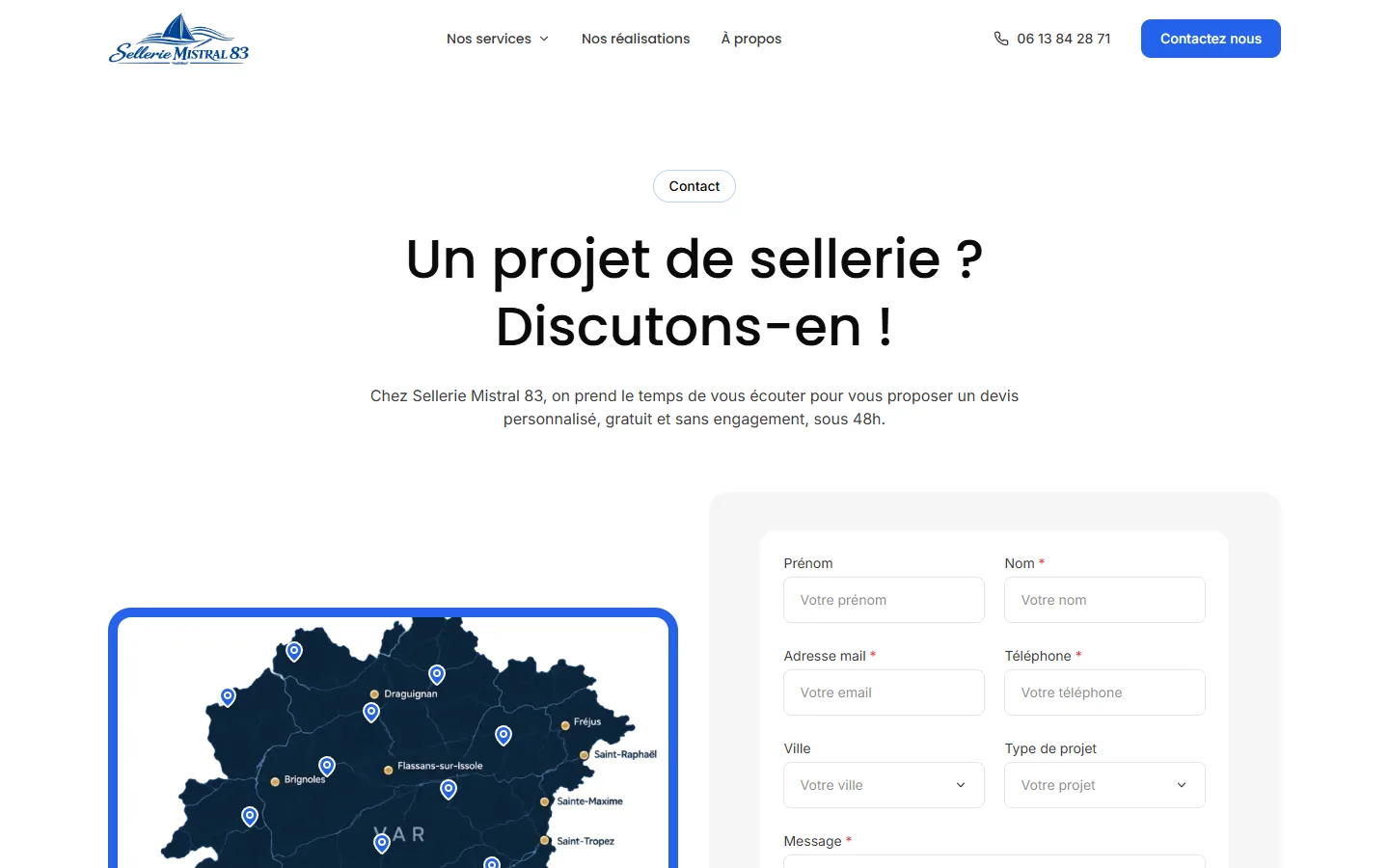 Formulaire de demande de devis du site Sellerie Mistral 83
