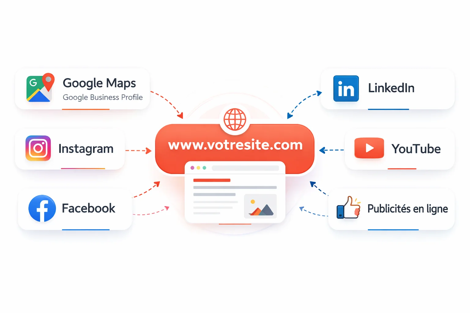 Graphique montrant l'impact combiné des réseaux sociaux et du SEO sur l'acquisition de trafic qualifié pour un site professionnel
