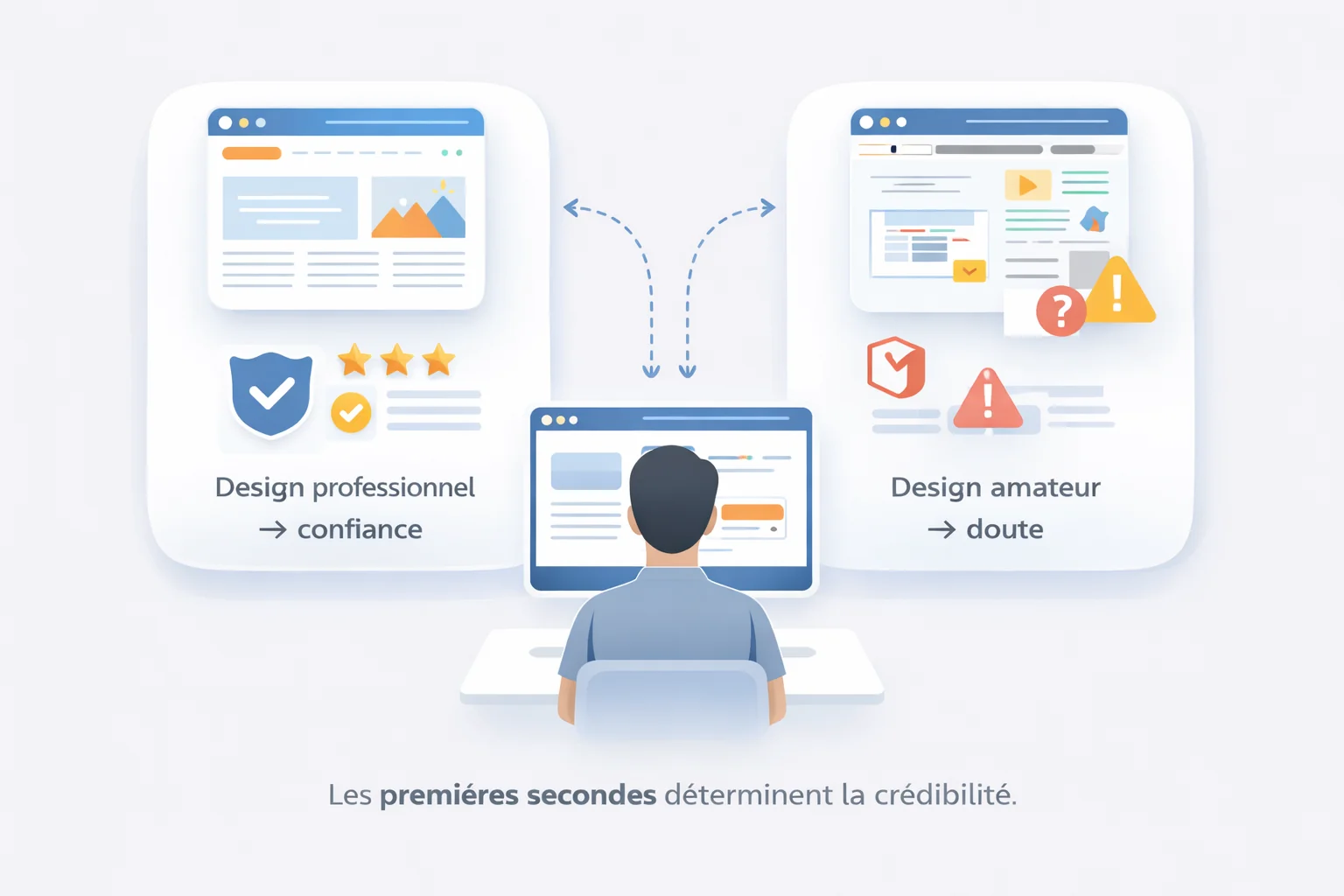 Comparatif entre un design de site professionnel cohérent et un design amateur incohérent pour une même activité
